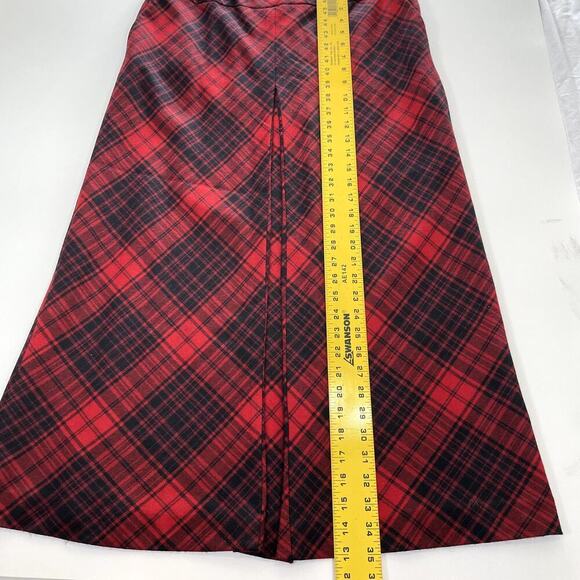 TALBOTS Womens Red Plaid Wool Maxi Skirt Sz 12P Pleat & Pockets Academia Preppy - Picture 3 of 6